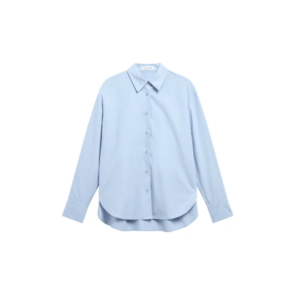 The Frankie Shop Ornella Side Button-Up Shirt - Light Blue - Oversized Minimalist Tops in Blue - Shop at Coveti