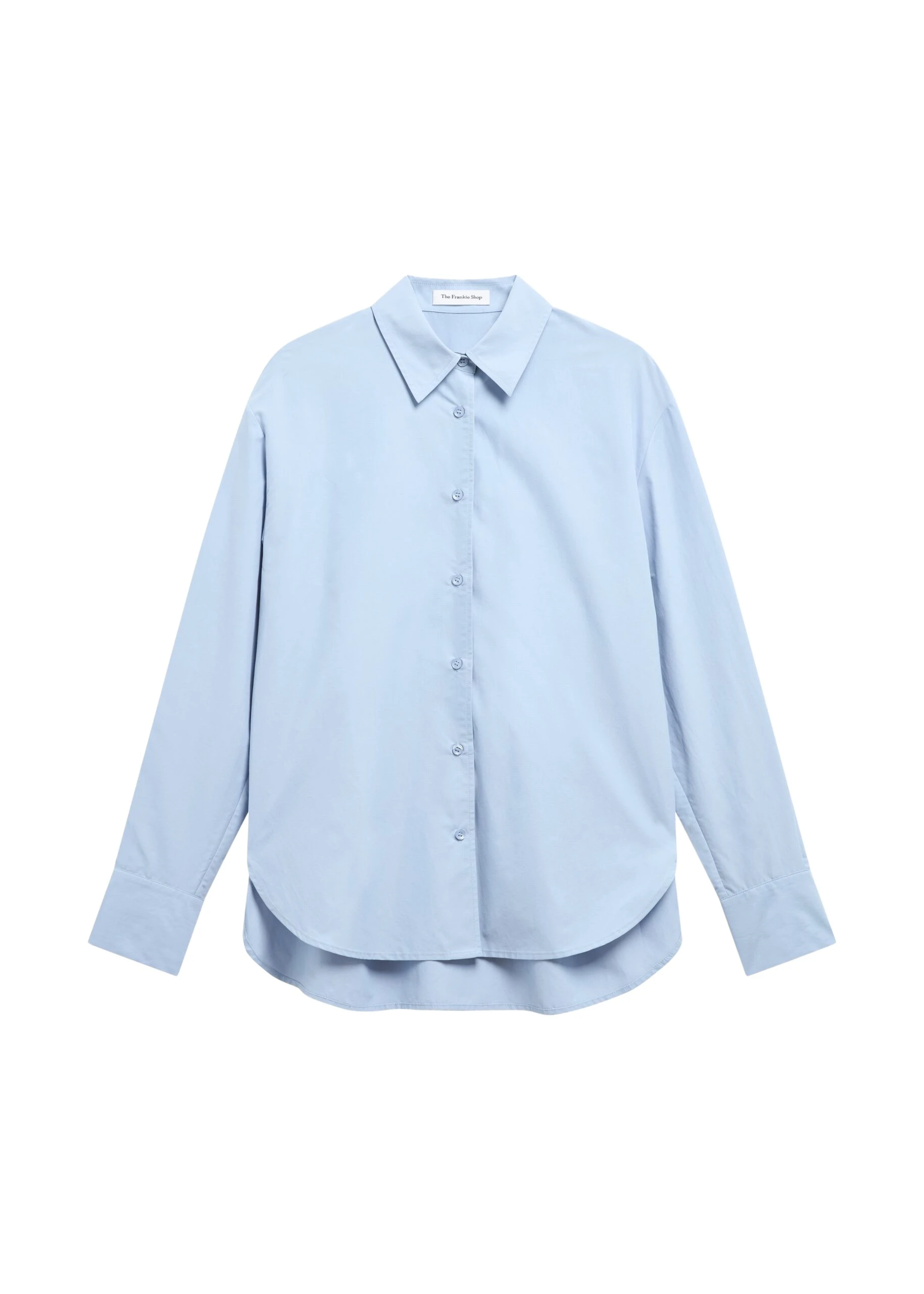 The Frankie Shop Ornella Side Button-Up Shirt - Light Blue - Oversized Minimalist Tops in Blue - Shop at Coveti