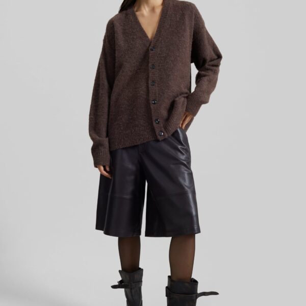 The Frankie Shop Oversized Cardigan - Mud - Oversized Minimalist Knitwear in Beige - Shop at Coveti