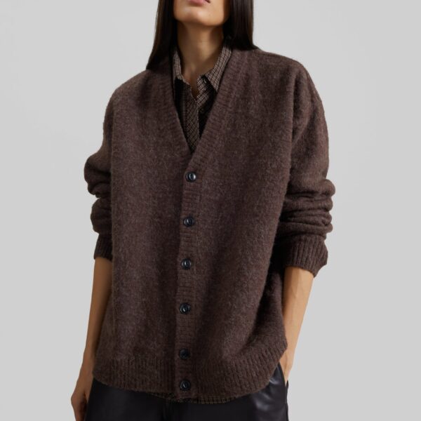 The Frankie Shop Oversized Cardigan - Mud - Oversized Minimalist Knitwear in Beige - Shop at Coveti