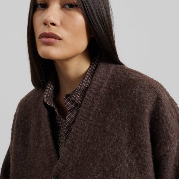 The Frankie Shop Oversized Cardigan - Mud - Oversized Minimalist Knitwear in Beige - Shop at Coveti