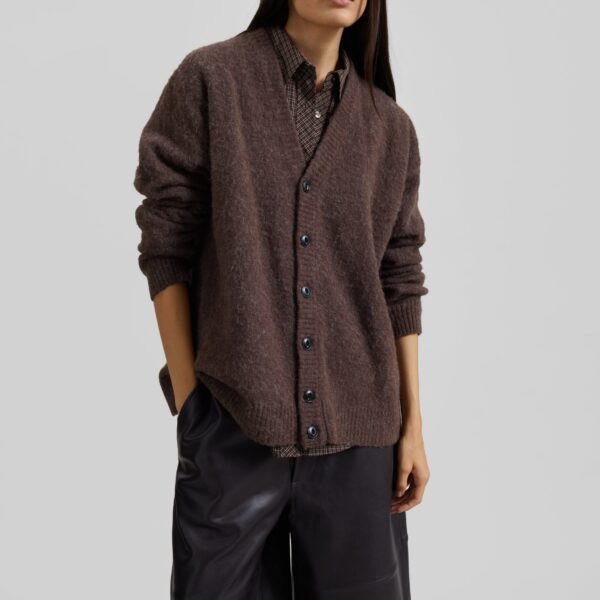 The Frankie Shop Oversized Cardigan - Mud - Oversized Minimalist Knitwear in Beige - Shop at Coveti