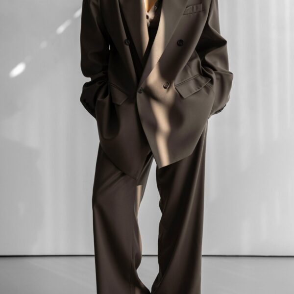 The Frankie Shop Pallen Double Breasted Blazer - Brown - Oversized Minimalist Jackets in Beige - Shop at Coveti