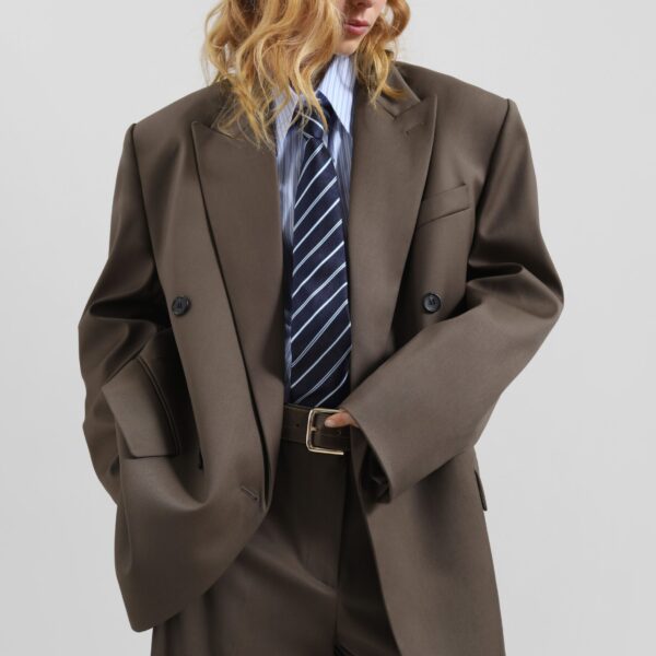 The Frankie Shop Pallen Double Breasted Blazer - Brown - Oversized Minimalist Jackets in Beige - Shop at Coveti