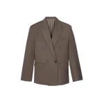 The Frankie Shop Pallen Double Breasted Blazer - Brown - Oversized Minimalist Jackets in Beige - Shop at Coveti
