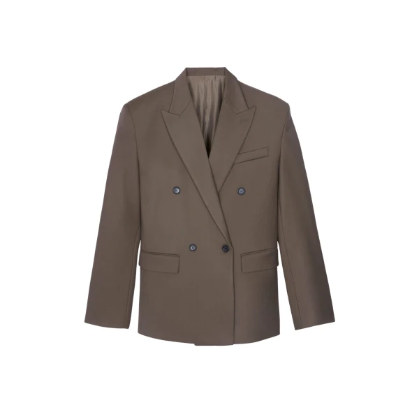 The Frankie Shop Pallen Double Breasted Blazer - Brown - Oversized Minimalist Jackets in Beige - Shop at Coveti
