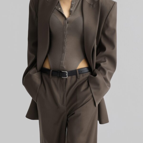 The Frankie Shop Pallen Wide Trousers - Brown - Oversized Minimalist Pants in Beige - Shop at Coveti