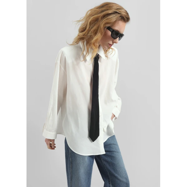 The Frankie Shop Patti Neck Tie Shirt – White, view 2