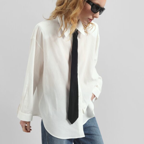 The Frankie Shop Patti Neck Tie Shirt - White - Oversized Minimalist Tops in White - Shop at Coveti