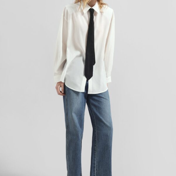 The Frankie Shop Patti Neck Tie Shirt - White - Oversized Minimalist Tops in White - Shop at Coveti