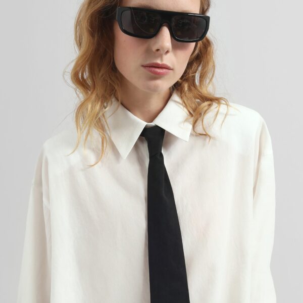 The Frankie Shop Patti Neck Tie Shirt - White - Oversized Minimalist Tops in White - Shop at Coveti