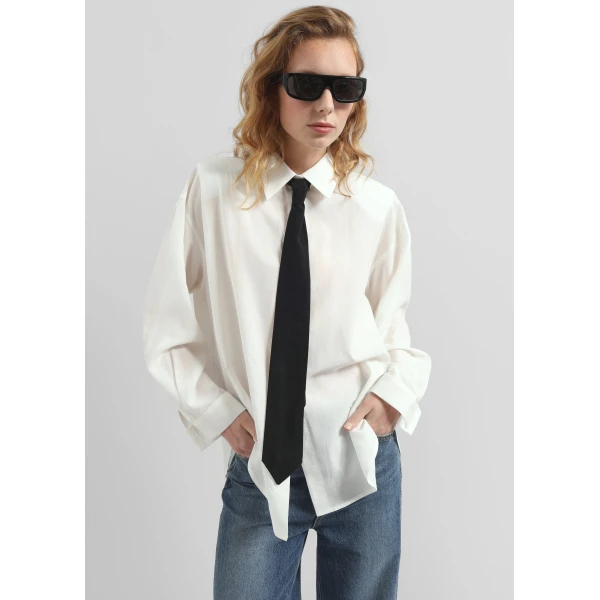 The Frankie Shop Patti Neck Tie Shirt – White, view 6