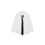 The Frankie Shop Patti Neck Tie Shirt - White - Oversized Minimalist Tops in White - Shop at Coveti