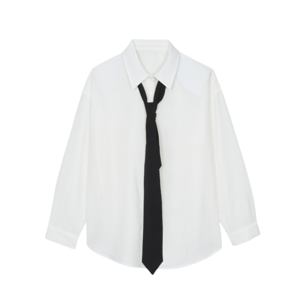 The Frankie Shop Patti Neck Tie Shirt - White - Oversized Minimalist Tops in White - Shop at Coveti