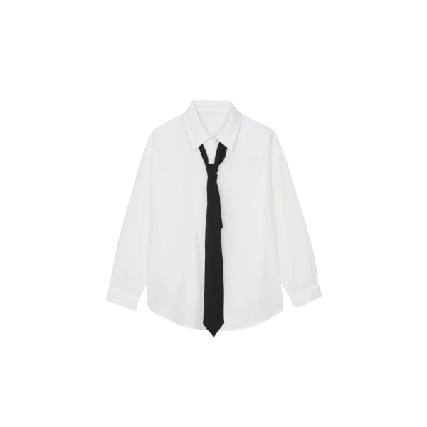 The Frankie Shop Patti Neck Tie Shirt - White - Oversized Minimalist Tops in White - Shop at Coveti