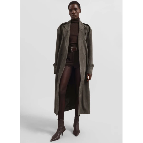 The Frankie Shop Pembroke Faux Suede Trench – Mousse Coat, view 2