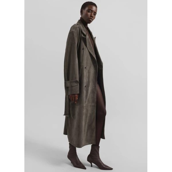 The Frankie Shop Pembroke Faux Suede Trench – Mousse Coat, view 4