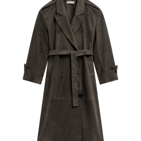 The Frankie Shop Pembroke Faux Suede Trench - Mousse - Oversized Minimalist Coats in Beige - Shop at Coveti