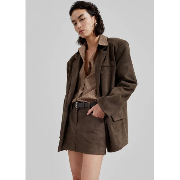 The Frankie Shop Peoria Faux Suede Blazer – Brown, view 2