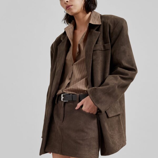 The Frankie Shop Peoria Faux Suede Blazer - Brown - Oversized Minimalist Jackets in Beige - Shop at Coveti