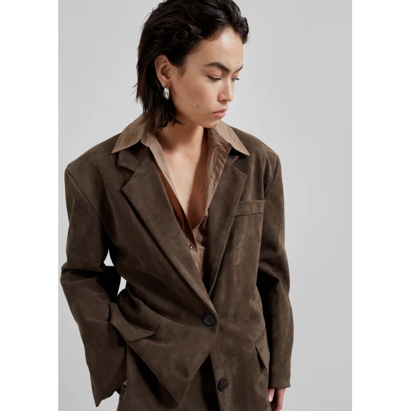 The Frankie Shop Peoria Faux Suede Blazer – Brown, view 3