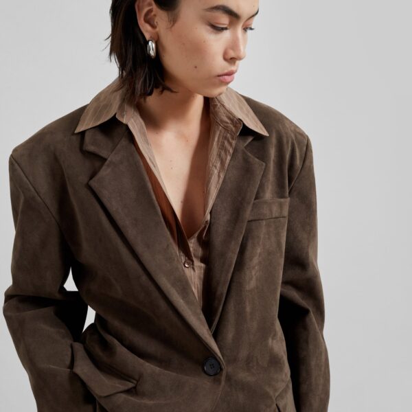 The Frankie Shop Peoria Faux Suede Blazer - Brown - Oversized Minimalist Jackets in Beige - Shop at Coveti