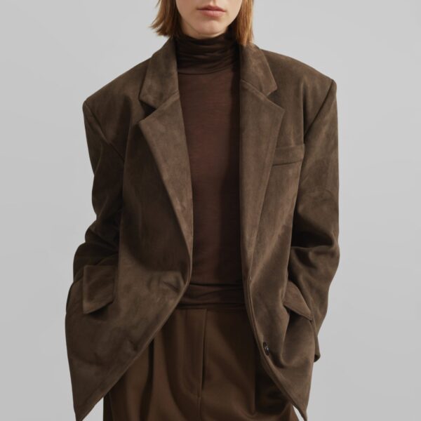 The Frankie Shop Peoria Faux Suede Blazer - Brown - Oversized Minimalist Jackets in Beige - Shop at Coveti