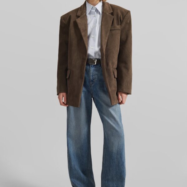 The Frankie Shop Peoria Faux Suede Blazer - Brown - Oversized Minimalist Jackets in Beige - Shop at Coveti