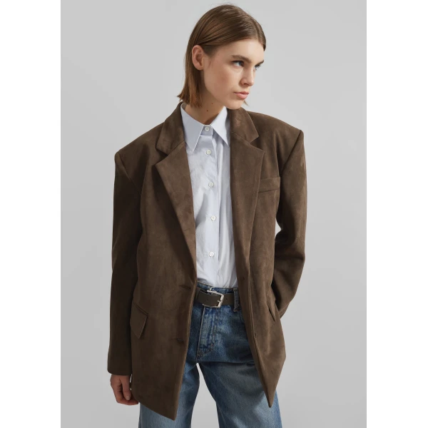 The Frankie Shop Peoria Faux Suede Blazer – Brown, view 6