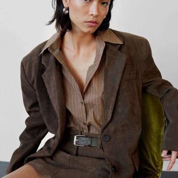 The Frankie Shop Peoria Faux Suede Mini Skirt - Brown - Oversized Minimalist Skirts in Beige - Shop at Coveti