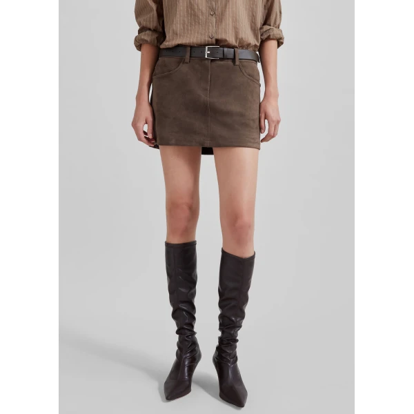 The Frankie Shop Peoria Faux Suede Mini Skirt – Brown, view 3