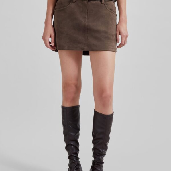 The Frankie Shop Peoria Faux Suede Mini Skirt - Brown - Oversized Minimalist Skirts in Beige - Shop at Coveti