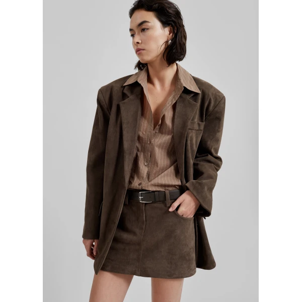 The Frankie Shop Peoria Faux Suede Mini Skirt – Brown, view 4