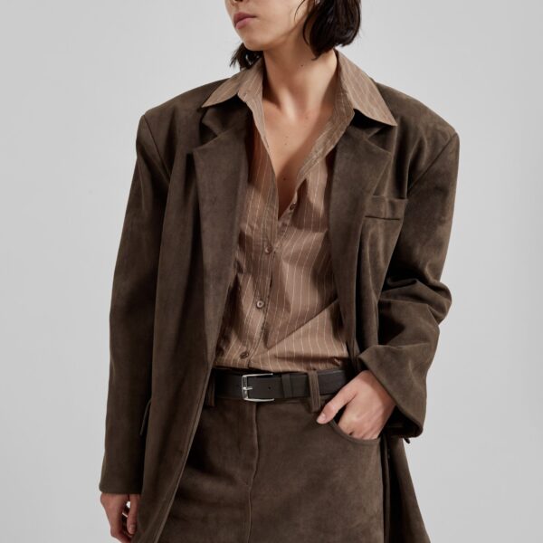The Frankie Shop Peoria Faux Suede Mini Skirt - Brown - Oversized Minimalist Skirts in Beige - Shop at Coveti