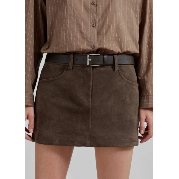 The Frankie Shop Peoria Faux Suede Mini Skirt – Brown, view 5