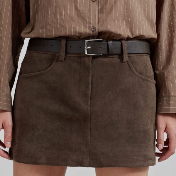 The Frankie Shop Peoria Faux Suede Mini Skirt - Brown - Oversized Minimalist Skirts in Beige - Shop at Coveti