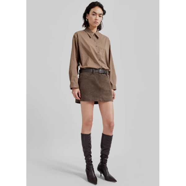 The Frankie Shop Peoria Faux Suede Mini Skirt – Brown, view 6