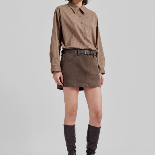 The Frankie Shop Peoria Faux Suede Mini Skirt - Brown - Oversized Minimalist Skirts in Beige - Shop at Coveti