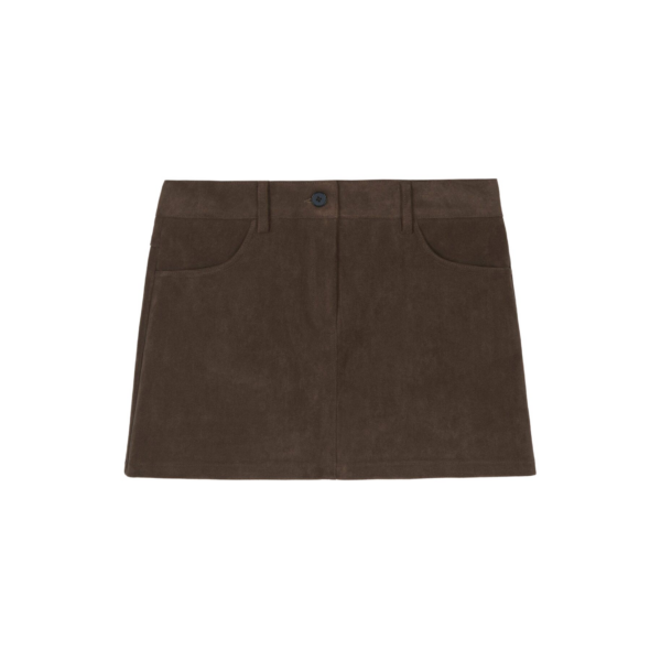 The Frankie Shop Peoria Faux Suede Mini Skirt - Brown - Oversized Minimalist Skirts in Beige - Shop at Coveti