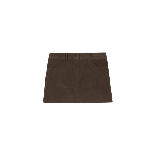 The Frankie Shop Peoria Faux Suede Mini Skirt - Brown - Oversized Minimalist Skirts in Beige - Shop at Coveti