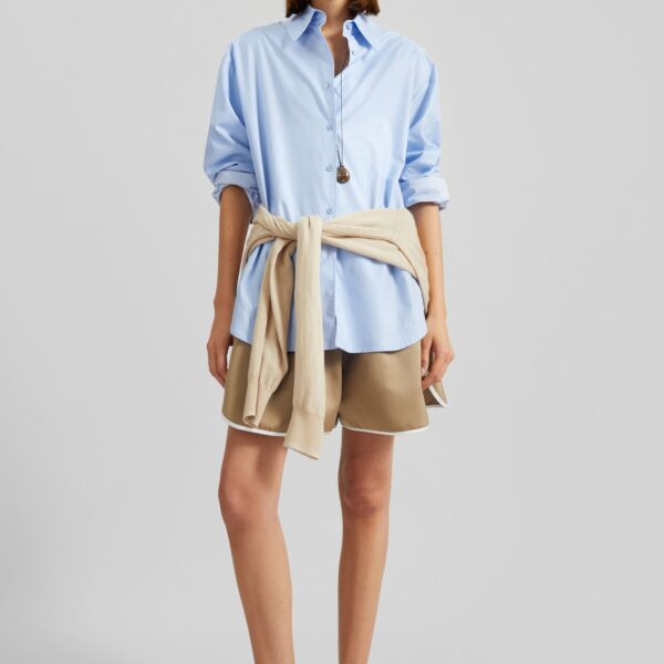 The Frankie Shop Peri Cotton Shirt - Light Blue - Oversized Minimalist Tops in Blue - Shop at Coveti