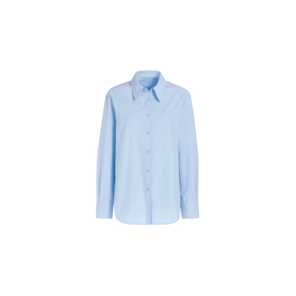 The Frankie Shop Peri Cotton Shirt - Light Blue - Oversized Minimalist Tops in Blue - Shop at Coveti