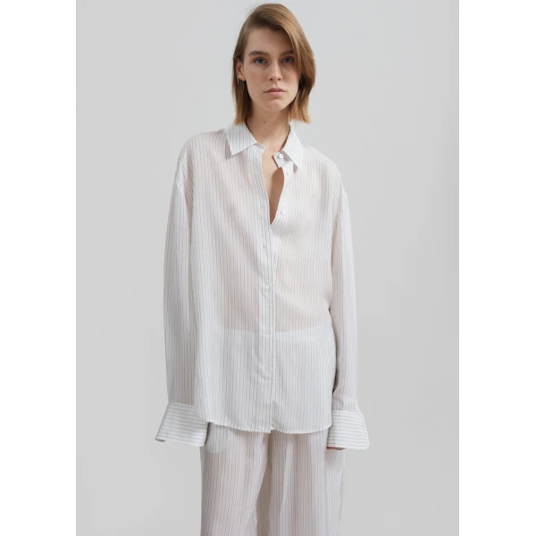 The Frankie Shop Peri Double Striped Shirt – White/Black Stripe, view 2