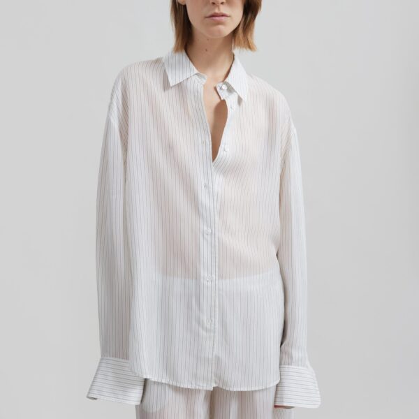 The Frankie Shop Peri Double Striped Shirt - White/Black Stripe - Oversized Minimalist Tops in Multicolour - Shop at Coveti