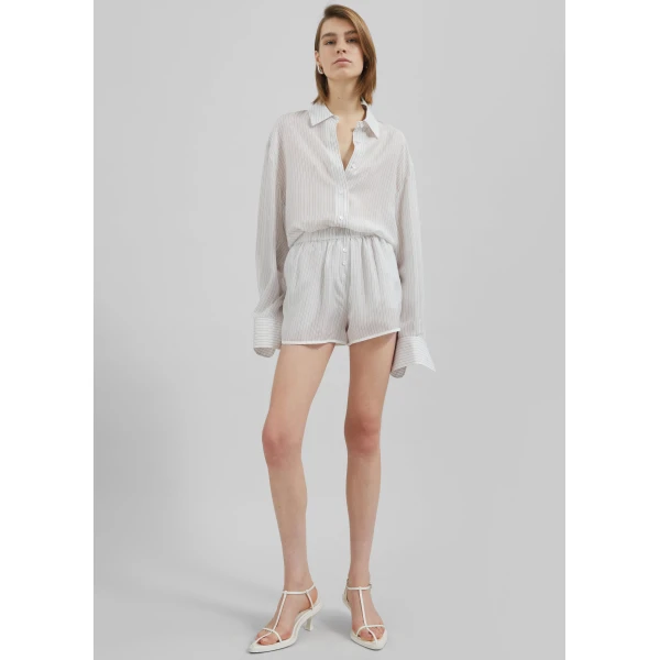 The Frankie Shop Peri Double Striped Shirt – White/Black Stripe, view 3