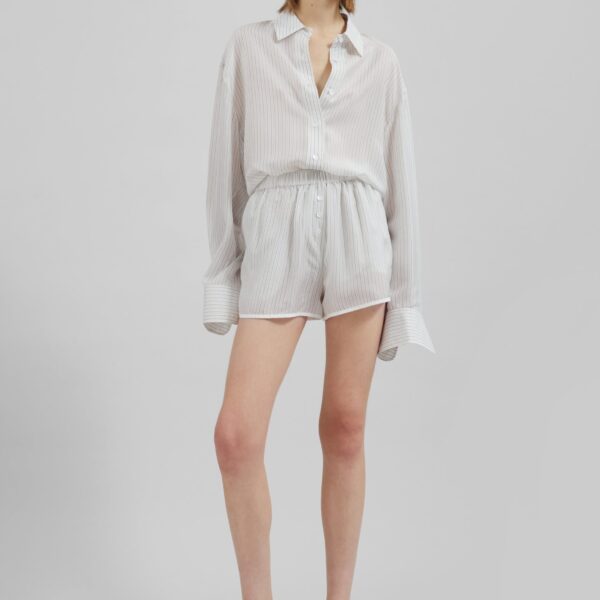 The Frankie Shop Peri Double Striped Shirt - White/Black Stripe - Oversized Minimalist Tops in Multicolour - Shop at Coveti