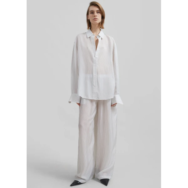 The Frankie Shop Peri Double Striped Shirt – White/Black Stripe, view 5