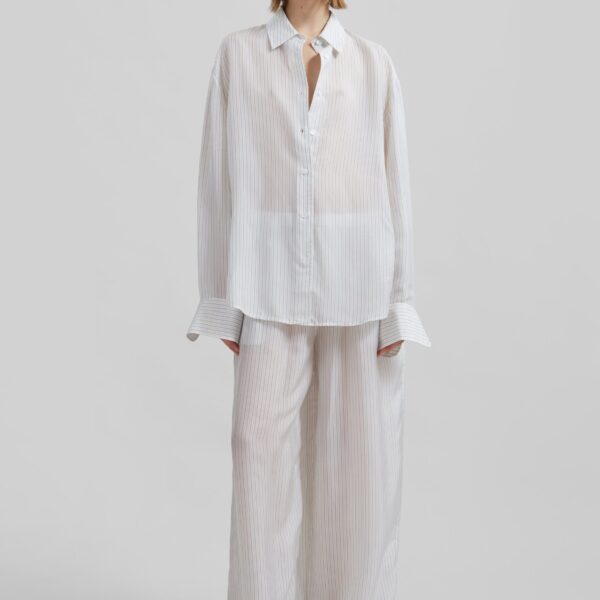The Frankie Shop Peri Double Striped Shirt - White/Black Stripe - Oversized Minimalist Tops in Multicolour - Shop at Coveti