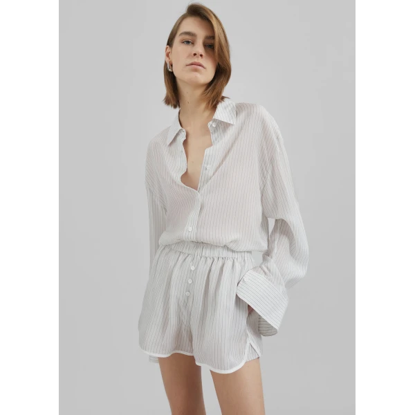 The Frankie Shop Peri Double Striped Shirt – White/Black Stripe, view 6