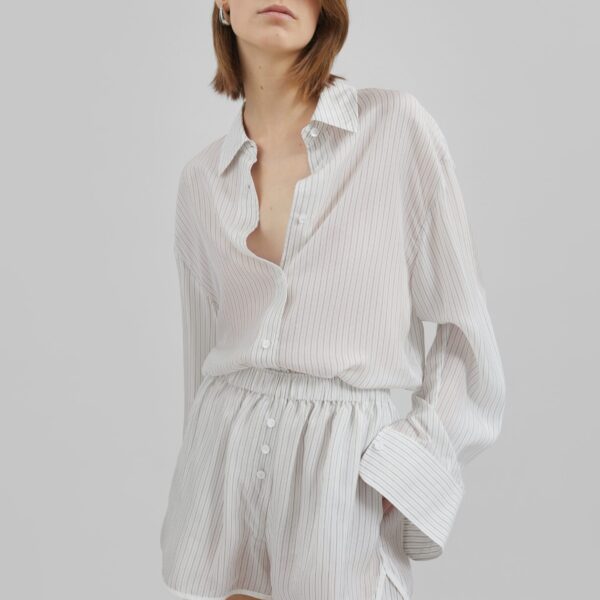 The Frankie Shop Peri Double Striped Shirt - White/Black Stripe - Oversized Minimalist Tops in Multicolour - Shop at Coveti